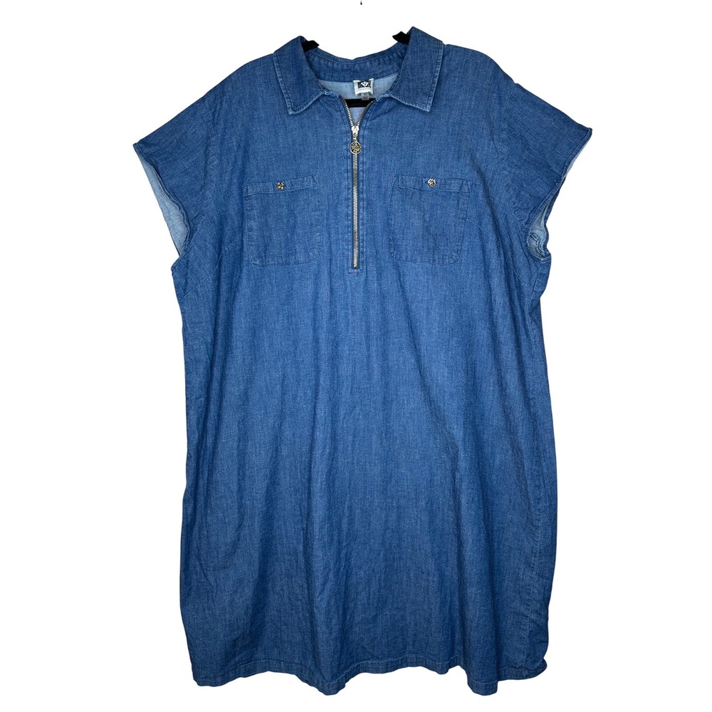 Anne Klein Women's‎ Denim Chambray Shirt Dress Zipper Pockets Plus Size 3X